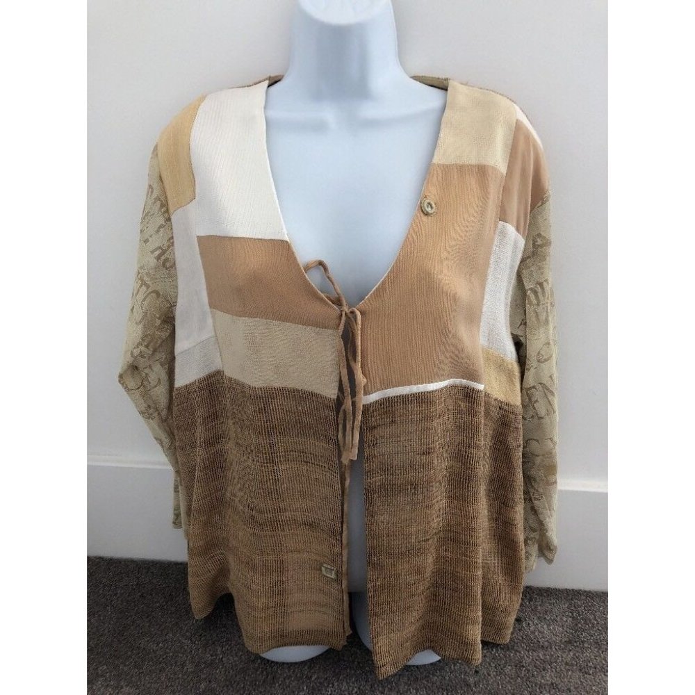 Donna Jessica Mixed Fabric Long Sleeve Patterned Top/Shirt/Cardigan. NWT  DJ14